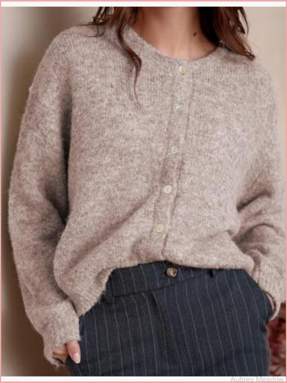 Women's Long Sleeve Cardigan Sweater Front Button Loose Fit Y2K Knit Crewneck - Picture 3 of 5